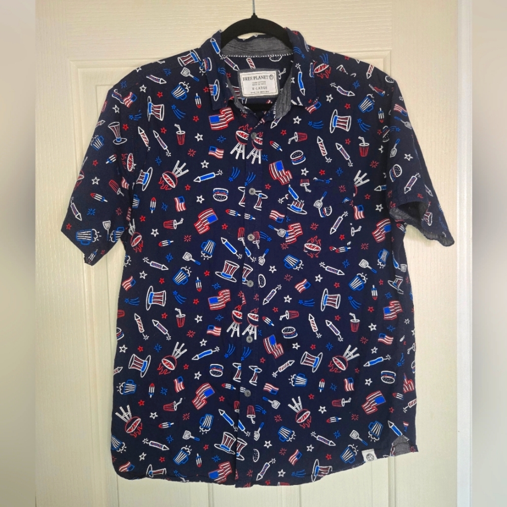 Navy Blue Free Planet Men's Button Down Shirt